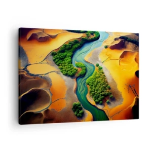 Tablou pe pânză Canvas - Un râu verde înconjurat de nisipuri aurii și vegetație - 70x50cm - Râul care dă viață - Decorațiune modernă pentru perete pentru living și dormitor ARTTOR