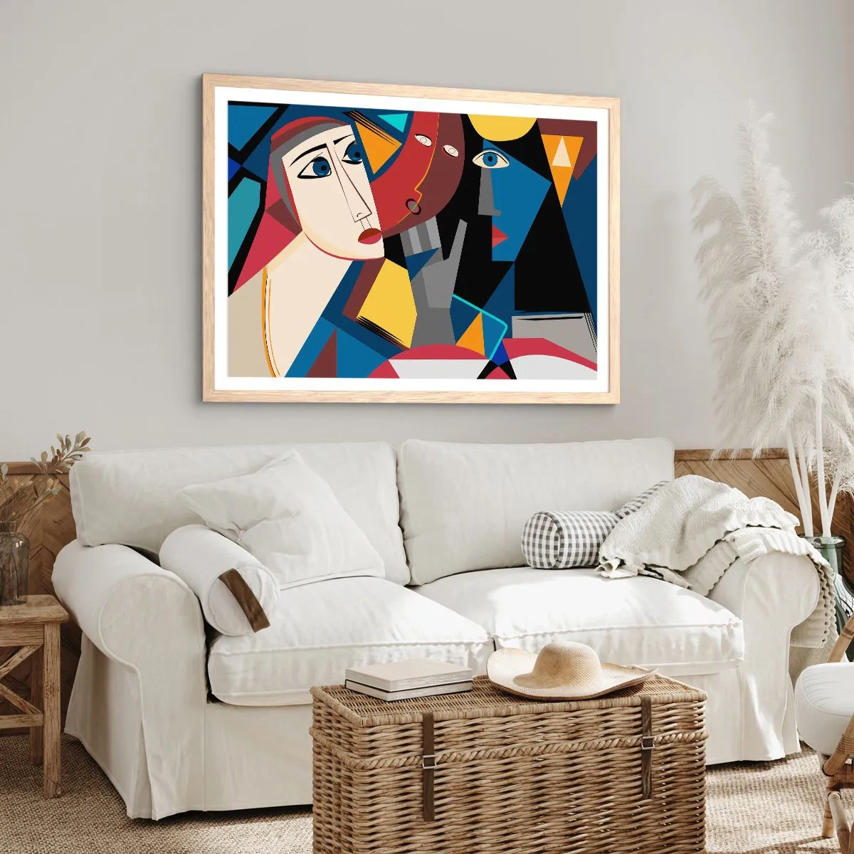 Poster în ramă de stejar deschis - Discuția cubiștilor - 100x70 cm