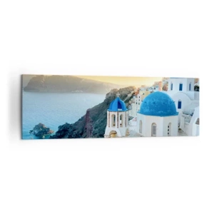 Tablou pe pânză - Santorini - îmbrățișat de stânci - 160x50 cm