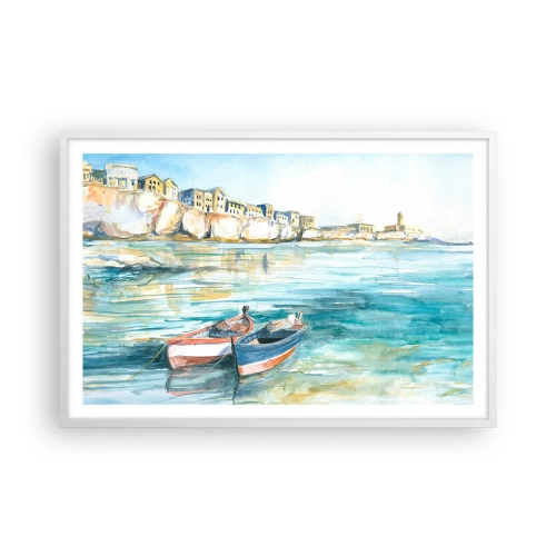 Poster în ramă albă - Peisaj în azur - 91x61 cm