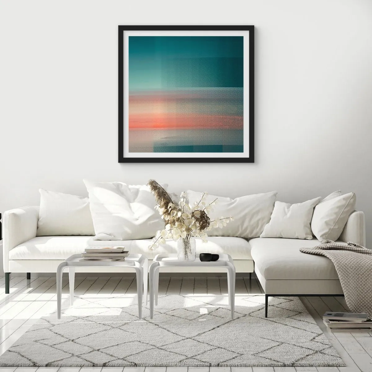 Poster în ramă neagră - Abstracție: unde de lumină - 30x30 cm