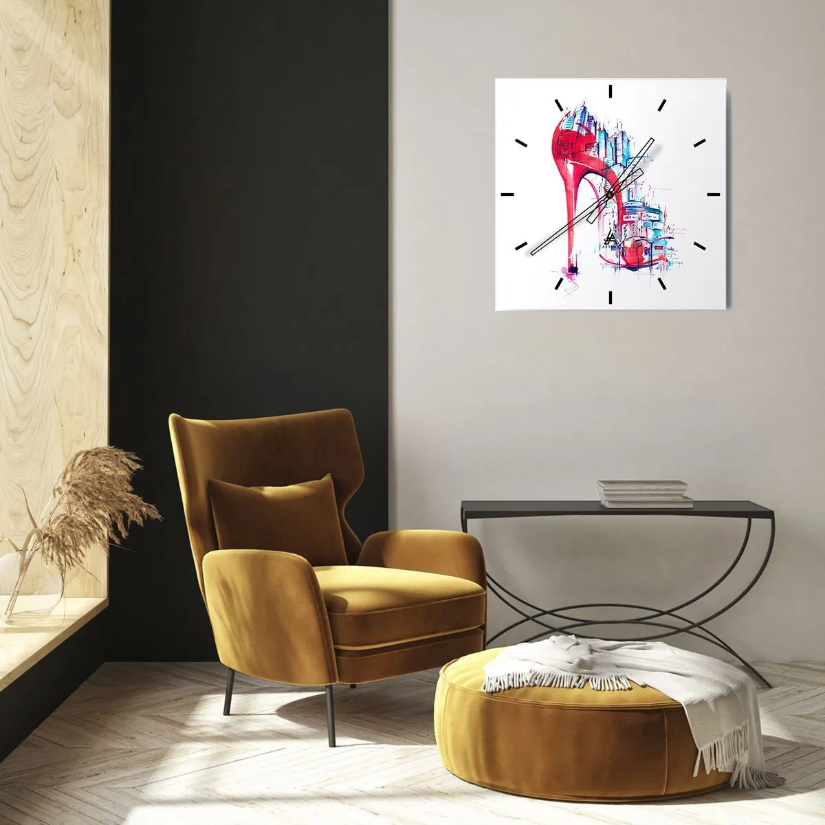 Ceas de perete - Ceas pe sticlă - Eleganta din marele oraș - 40x40 cm