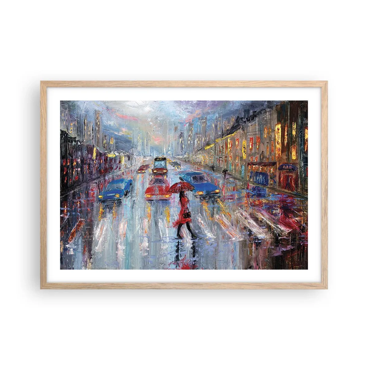 Poster în ramă de stejar deschis - O după-amiază ploioasă în oraș - 70x50 cm