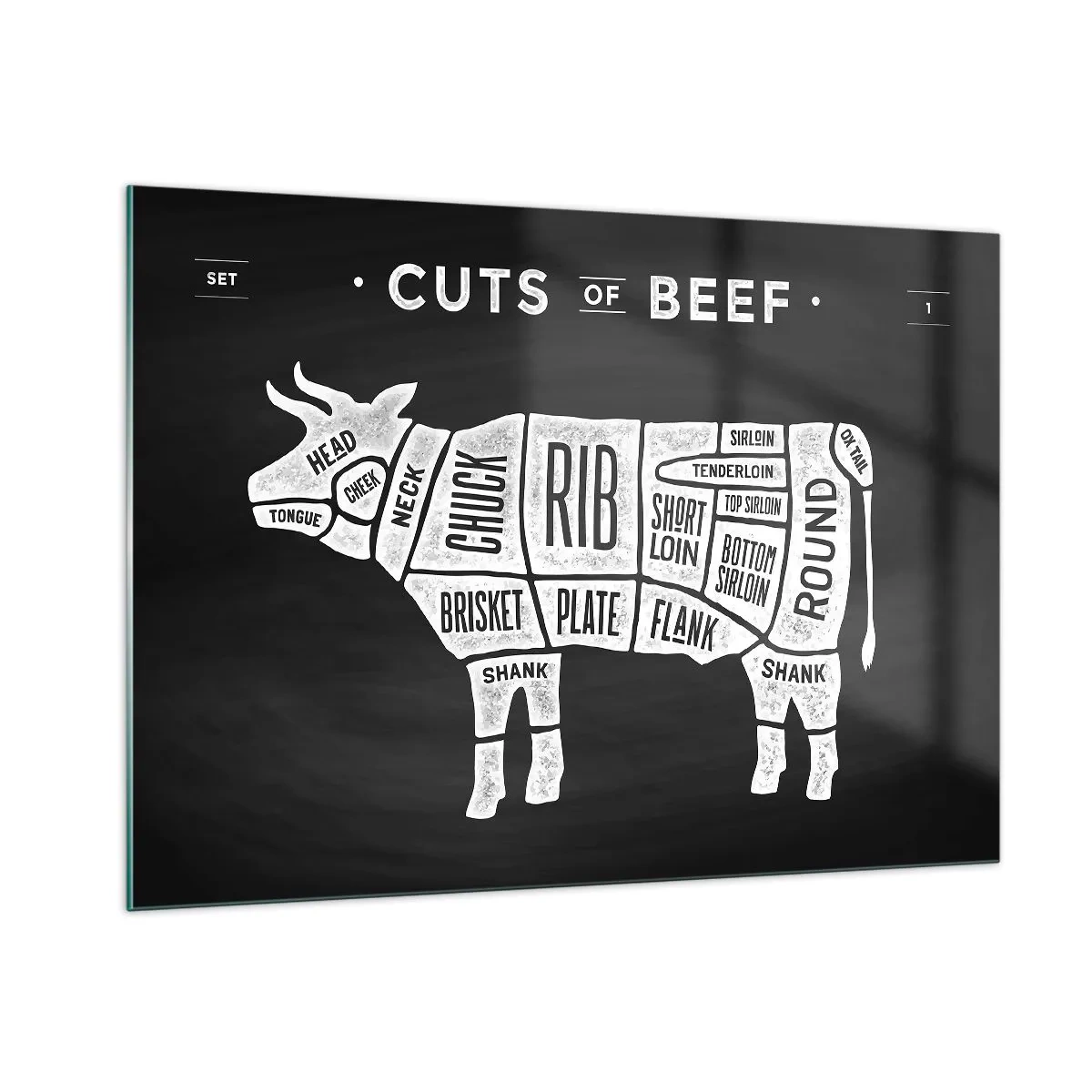 Tablou pe sticlă - Abecedar de măcelar - 100x70 cm