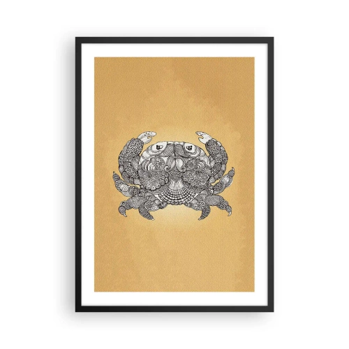 Poster în ramă neagră - Ilustrație decorativă a unui crab cu un model delicat pe un fundal auriu - 50x70cm - Poveștile Domnului Crab - Decorațiune modernă pentru perete pentru living și dormitor ARTTOR