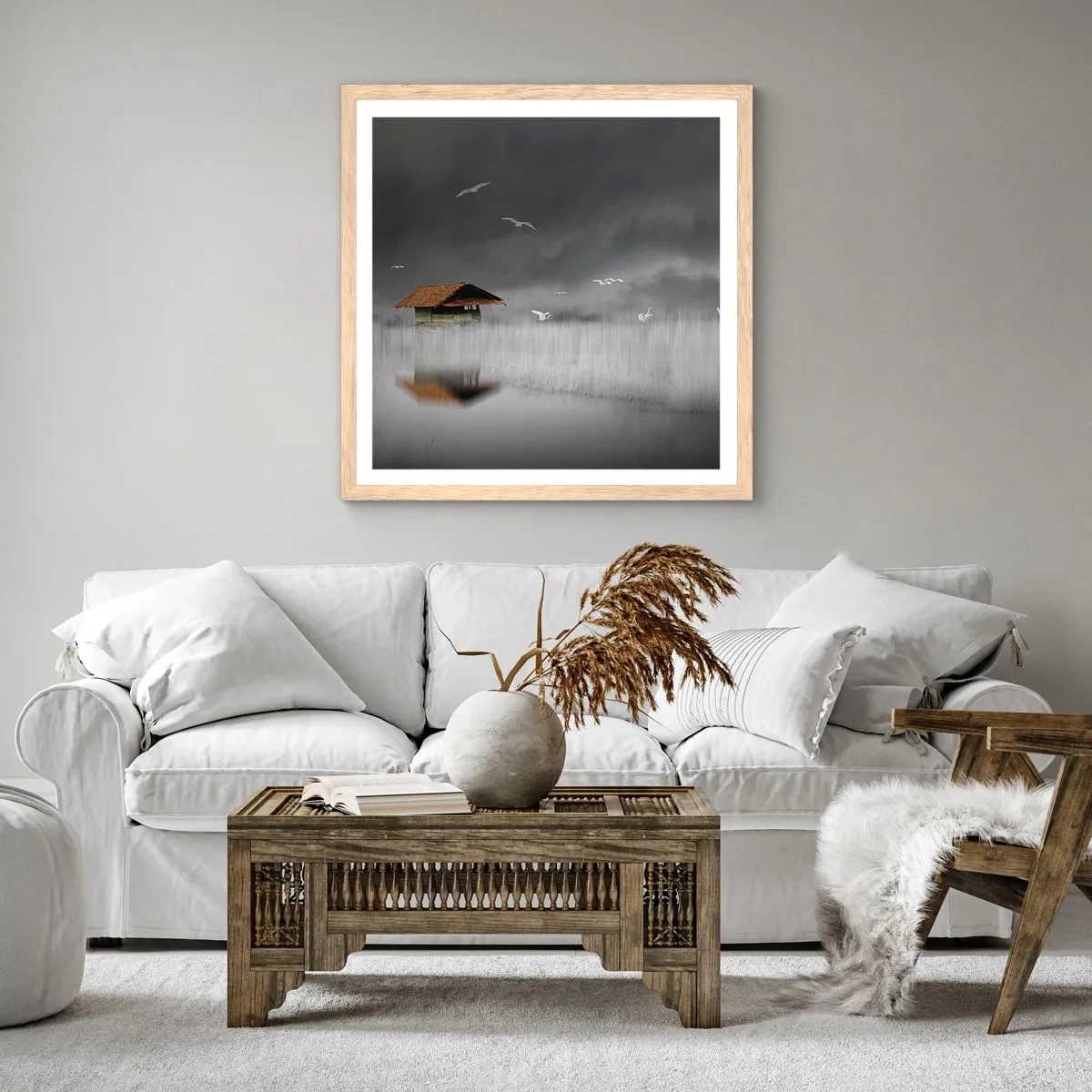 Poster în ramă de stejar deschis - Adăpost de ploaie - 40x40 cm