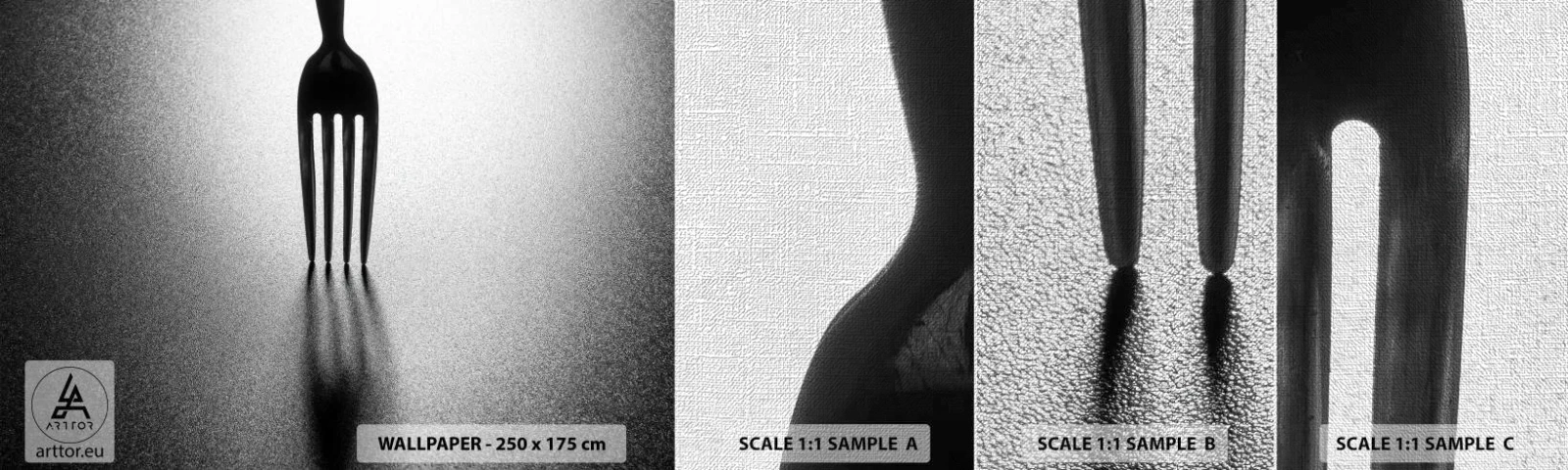 Mostră tapet Premium Canvas - Lumină și umbră - Furculiţă, Tacâmuri, Bucătărie - 100x30 cm