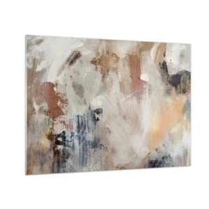 Tablou pe sticlă - Compoziție abstractă bej și maro într-un stil cețos - 70x50cm - Abstracție cețoasă - Decorațiune modernă pentru perete pentru living și dormitor ARTTOR