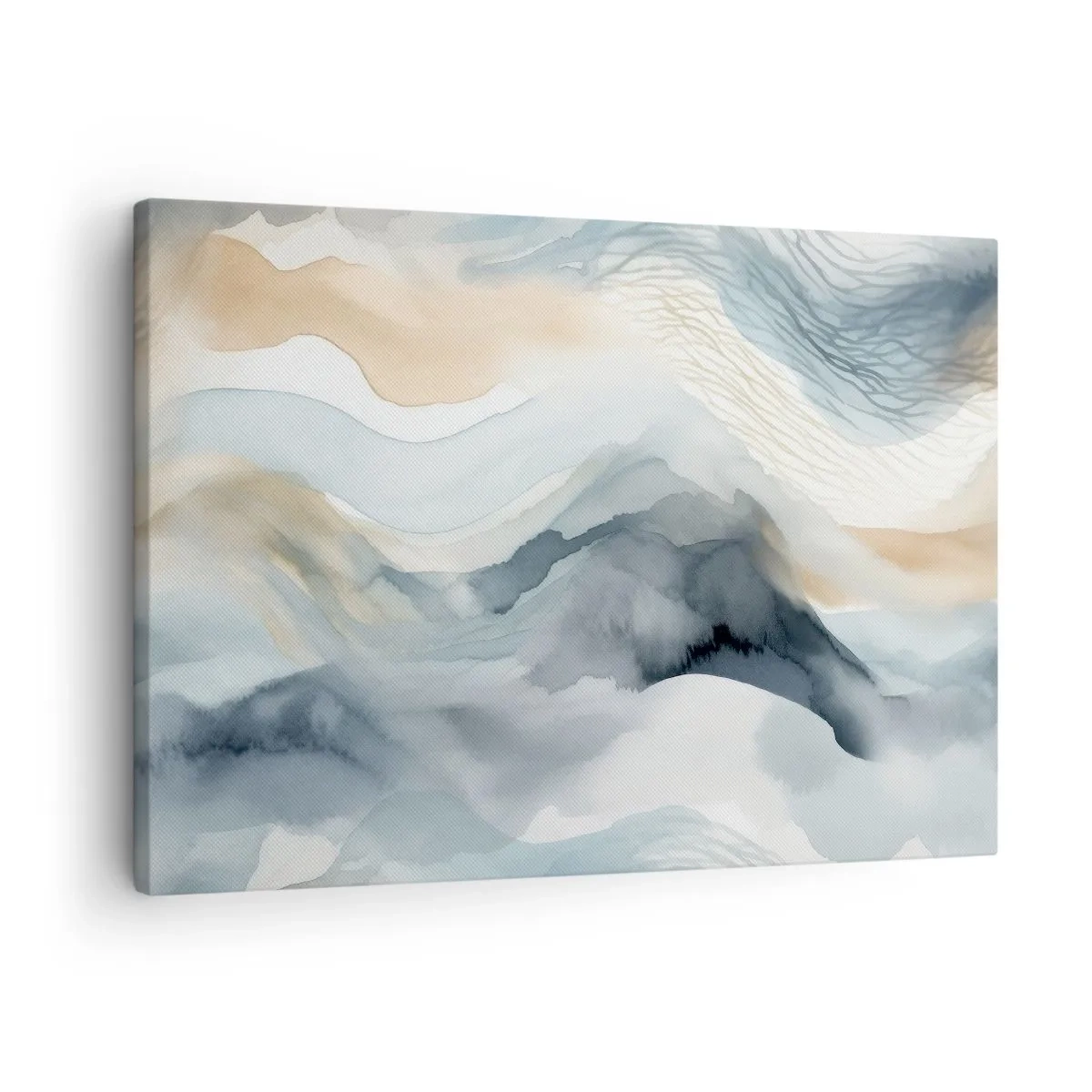 Tablou pe pânză Canvas - O abstracție delicată cu motiv montan în nuanțe pastelate. - 70x50cm - Abstracție de zăpadă și ceață - Decorațiune modernă pentru perete pentru living și dormitor ARTTOR