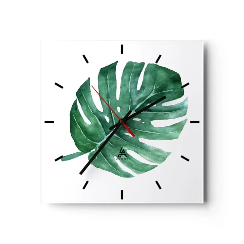Ceas de perete - Ceas pe sticlă - Conceptul verde - 40x40 cm