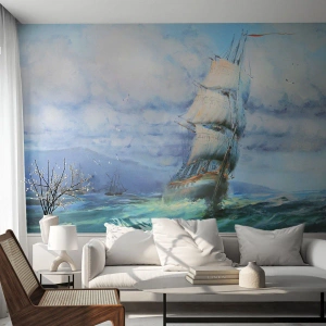 Tapet Premium Sand - Vânturi bune - Barca de navigat, Mare, navigație - 100x70 cm