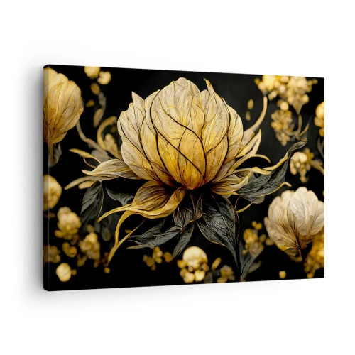 Tablou pe pânză Canvas - Floare aurie pe un fundal întunecat - 70x50cm - Fragilitate subtilă - Decorațiune modernă pentru perete pentru living și dormitor ARTTOR