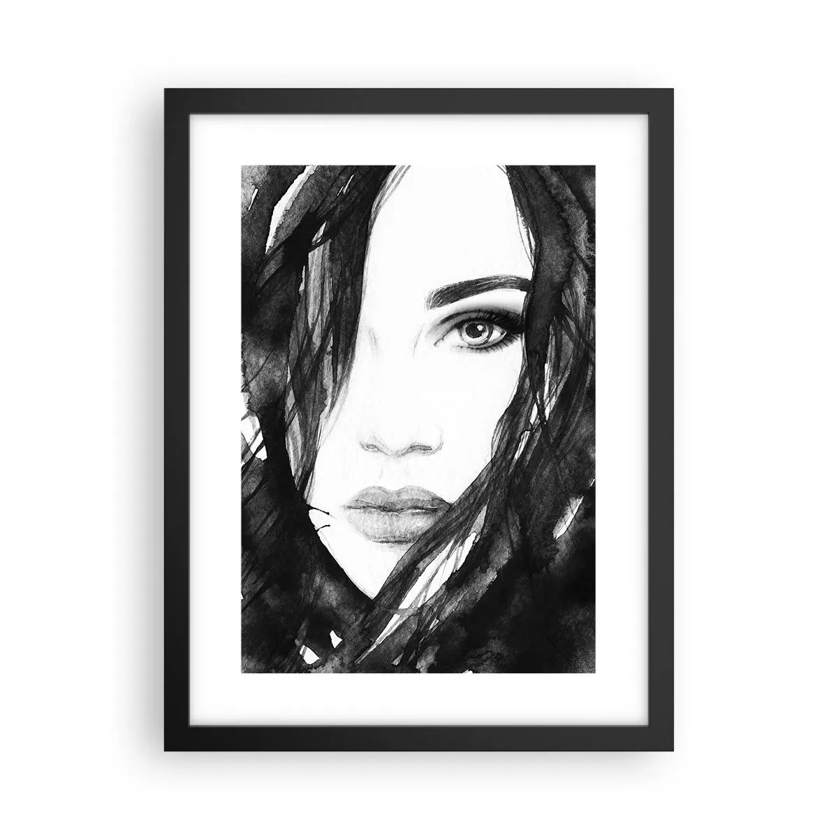 Poster în ramă neagră - Studiu unei dame în alb și negru - 30x40 cm