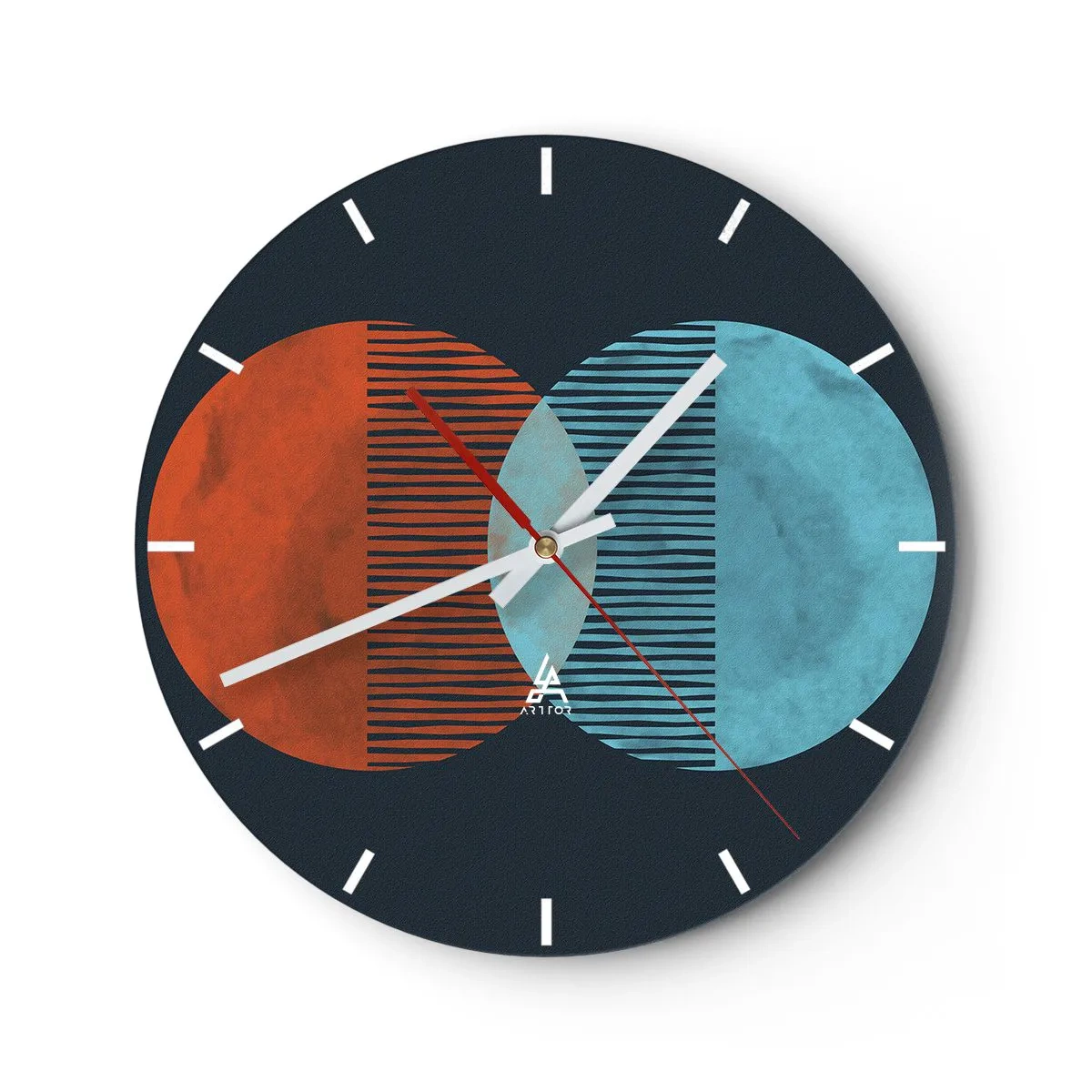 Ceas de perete - Ceas pe sticlă - Prim-plan cu frunze de palmier aurii care formează un model geometric - 30x30cm - Fantezie astronomică - Decorațiune modernă pentru perete pentru living, bucătărie și dormitor ARTTOR