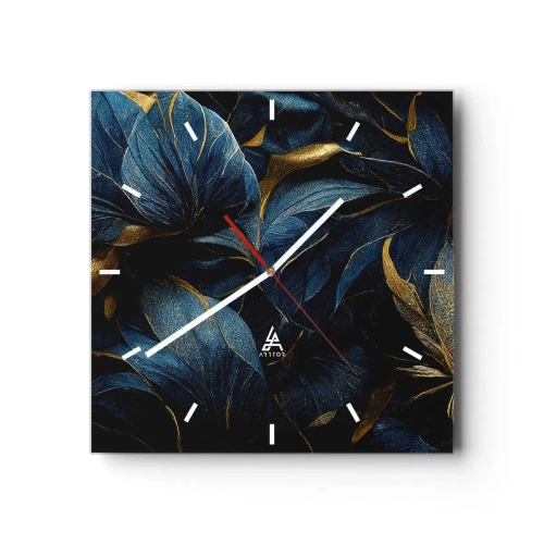 Ceas de perete - Ceas pe sticlă - Căptușită cu aur - 30x30 cm