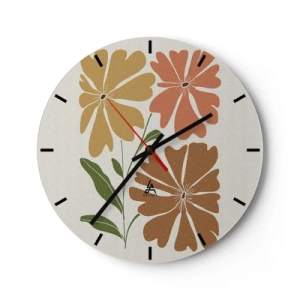 Ceas de perete - Ceas pe sticlă - O compoziție florală în nuanțe calde pe un fundal deschis - 30x30cm - Natură și geometrie - Decorațiune modernă pentru perete pentru living, bucătărie și dormitor ARTTOR