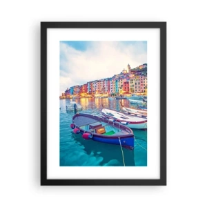 Poster în ramă neagră - O seară plină de culoare în port - 30x40 cm