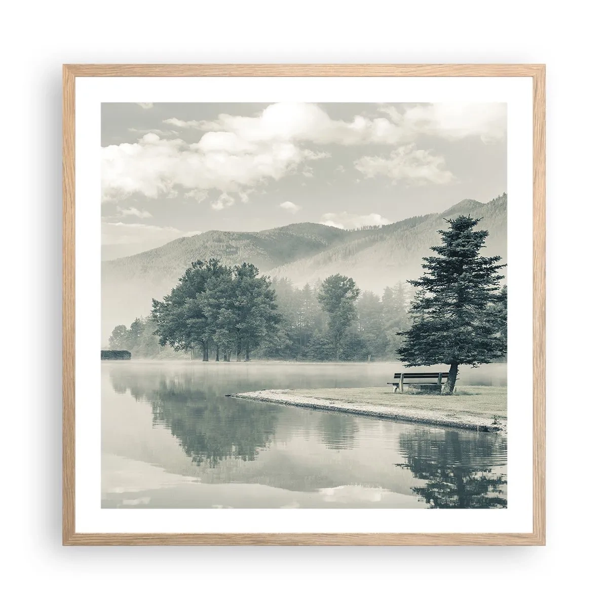 Poster în ramă de stejar deschis - Lacul încă doarme - 60x60 cm