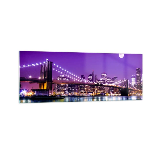 Tablou pe sticlă - Luminile marelui oraș în mov - 140x50 cm