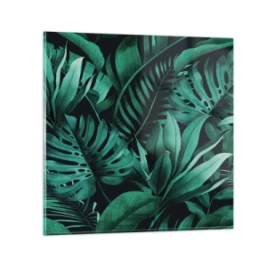 Tablou pe sticlă - Profunzimea verdelui tropical - 30x30 cm