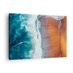 Tablou pe pânză Canvas - O priveliște a valurilor oceanului care se izbesc de plaja aurie - 70x50cm - Atingerea oceanului - Decorațiune modernă pentru perete pentru living și dormitor ARTTOR
