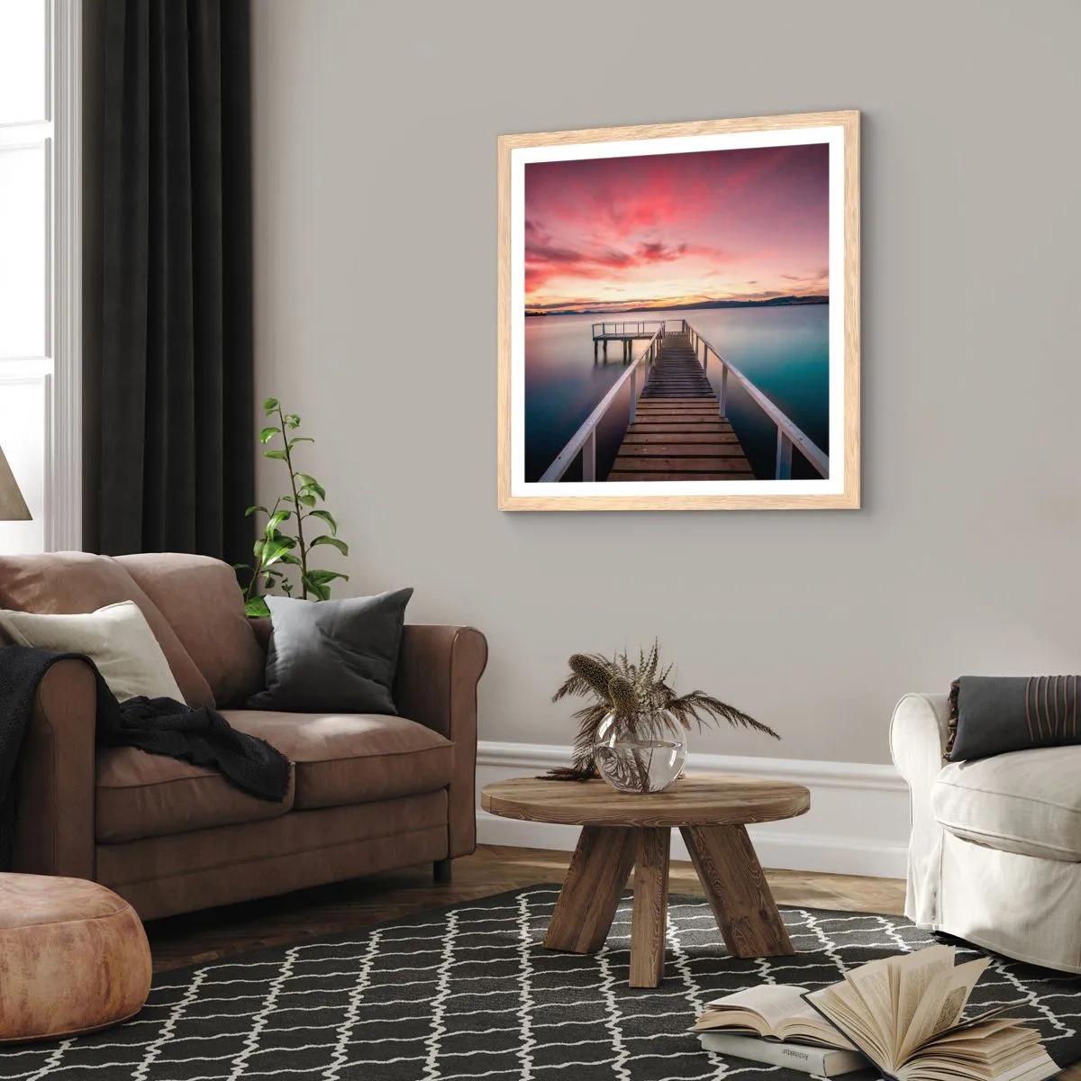 Poster în ramă de stejar deschis - Flacăra blândă a serii - 60x60 cm