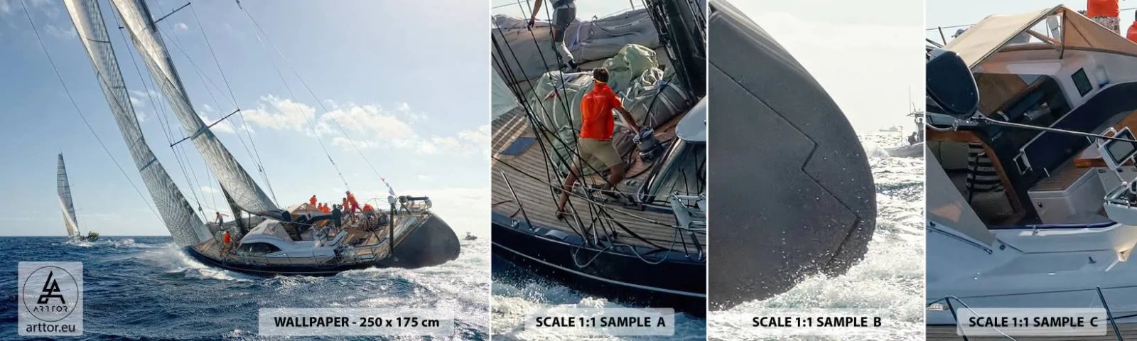 Mostră tapet autocolant Deluxe Sticker - Să câștige cel mai bun - Yacht cu vele, Regată, Navigație - 100x30 cm