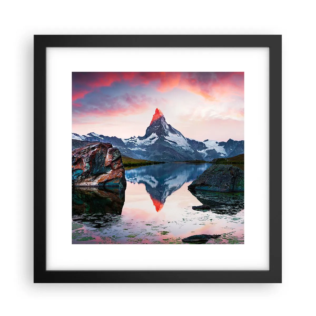 Poster în ramă neagră - Inima munților este fierbinte - 30x30 cm