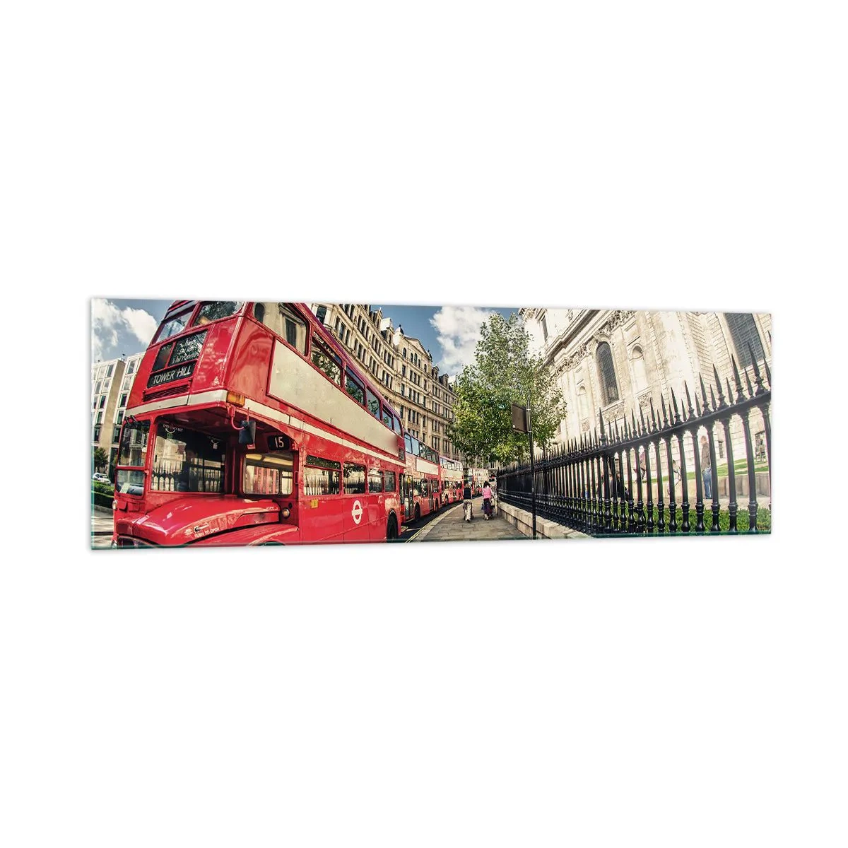 Tablou pe sticlă - Stradă din Londra în gri și roșu - 160x50 cm