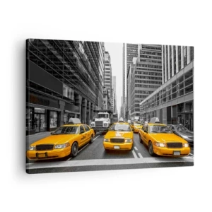 Tablou pe pânză Canvas - Taxiuri galbene pe străzile din New York - 70x50cm - Noi suntem cei care colorăm orașul - Decorațiune modernă pentru perete pentru living și dormitor ARTTOR
