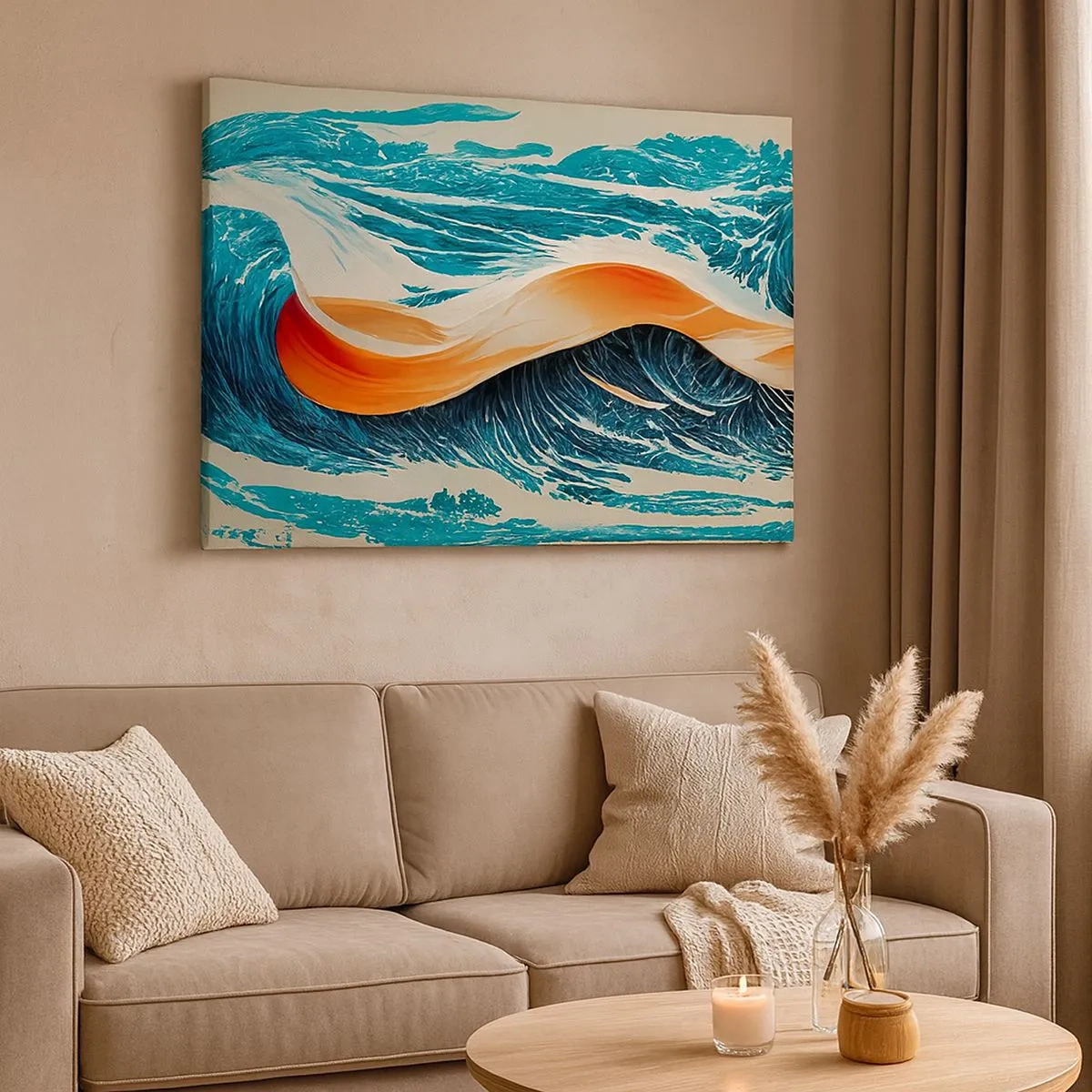 Tablou pe pânză Canvas - Valuri dinamice ale mării cu panglică abstractă - 70x50cm - Visul unui surfer - Decorațiune modernă pentru perete pentru living și dormitor ARTTOR