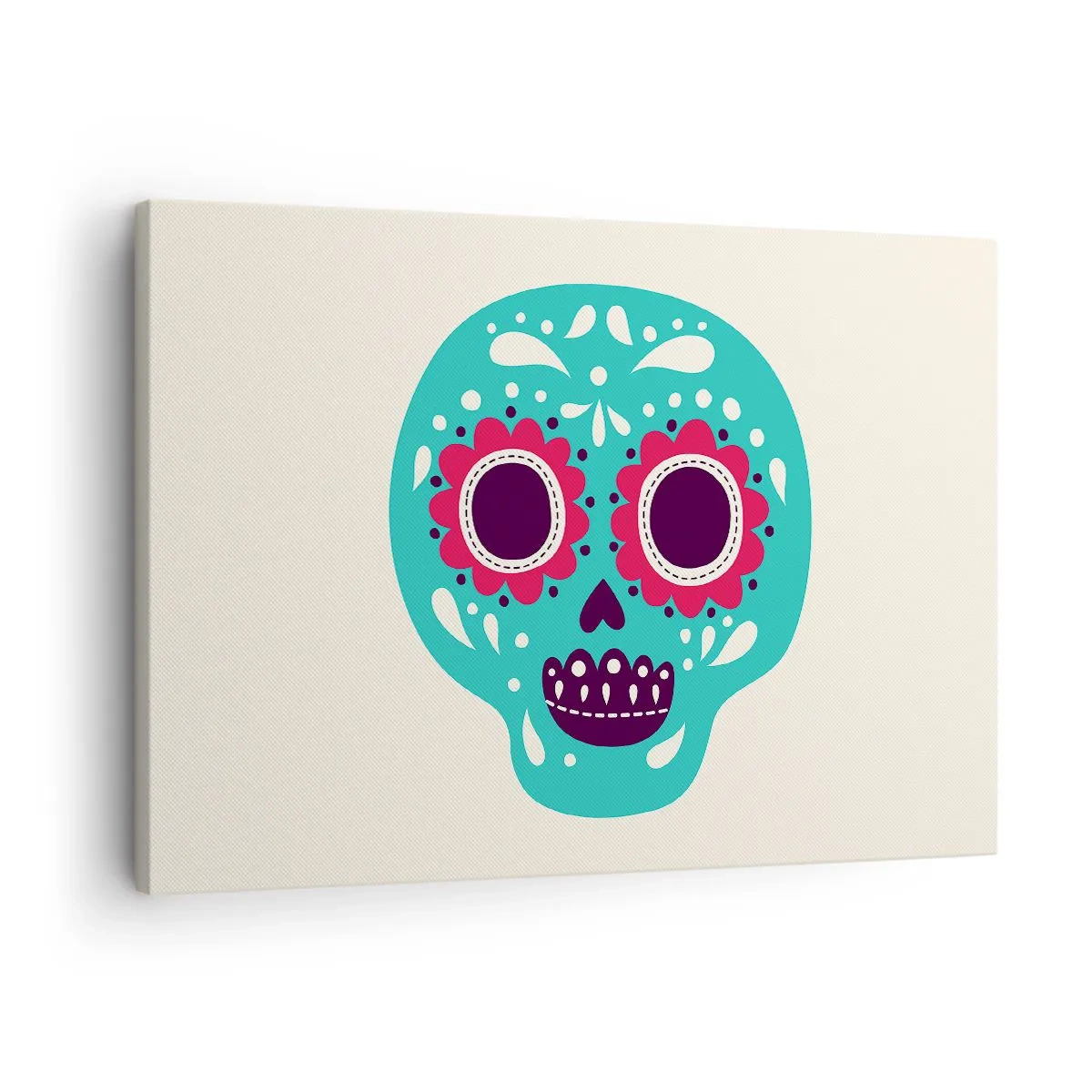 Tablou pe pânză Canvas - Un craniu de zahăr turcoaz și violet inspirat de cultura mexicană - 70x50cm - Viața - distracție până la moarte - Decorațiune modernă pentru perete pentru living și dormitor ARTTOR