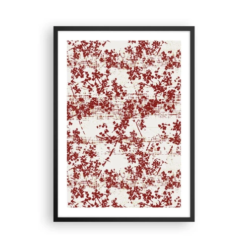 Poster în ramă neagră - Accente florale roșii pe un fundal deschis - 50x70cm - Ca un percal vechi - Decorațiune modernă pentru perete pentru living și dormitor ARTTOR