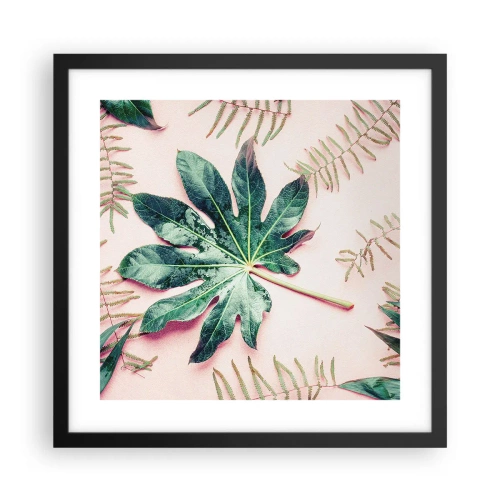 Poster în ramă neagră - Studiu de verdeață pe un fundal roz - 40x40 cm