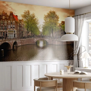Tapet Standard Eco - Cu barca sau cu bicicleta? - Oraș, Amsterdam, Boat Bridge Canal - 150x105 cm