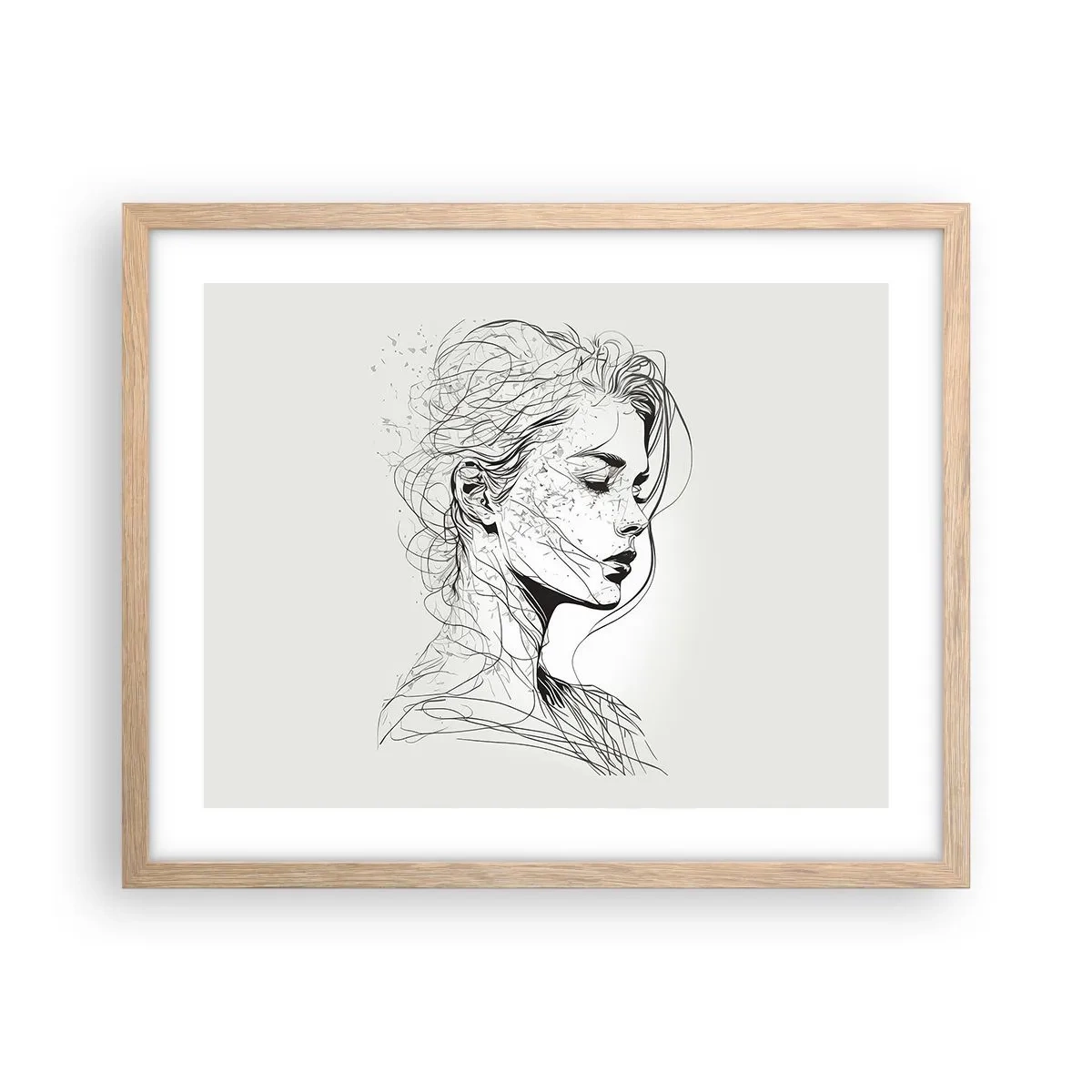 Poster în ramă de stejar deschis - Desenată cu linii - 50x40 cm