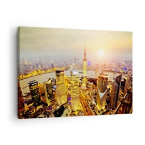 Tablou pe pânză Canvas - Panoramă a orașului cu zgârie-nori la apus - 70x50cm - Visul asiatic - Decorațiune modernă pentru perete pentru living și dormitor ARTTOR