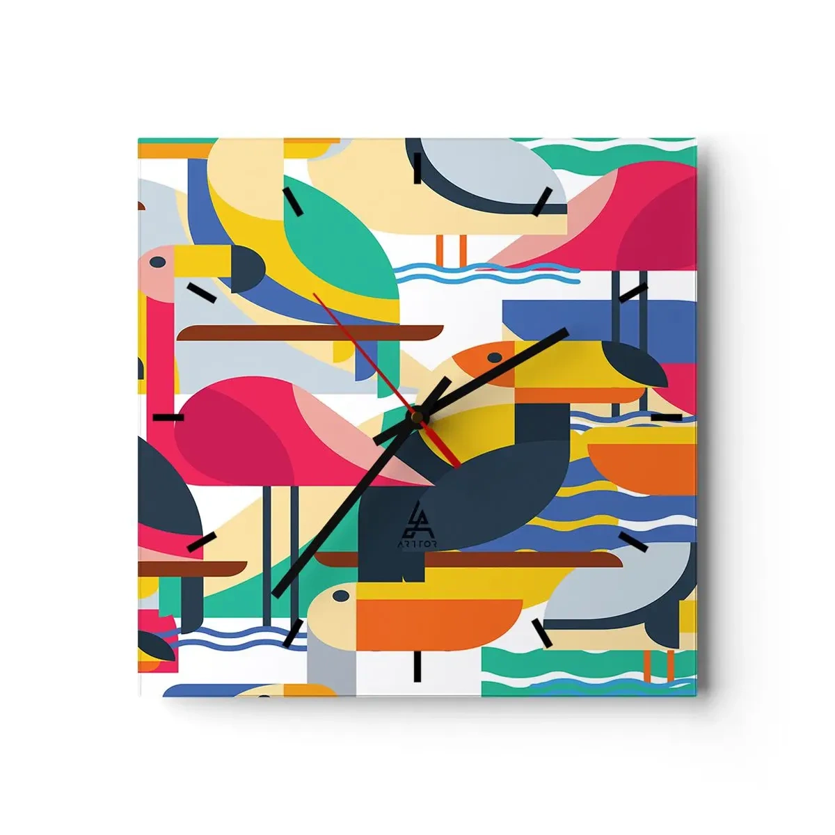 Ceas de perete - Ceas pe sticlă - Cheful păsărilor - 30x30 cm