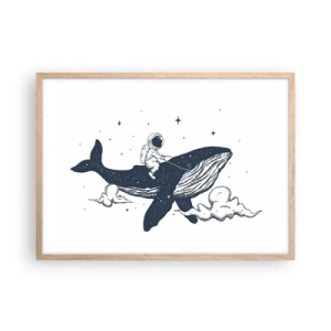 Poster în ramă de stejar deschis - Aventura spațială - 70x50 cm