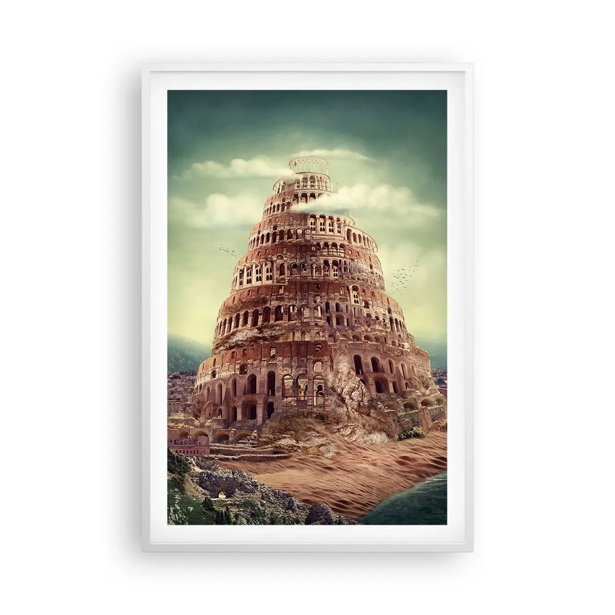 Poster în ramă albă - Turnul Babel - 61x91 cm