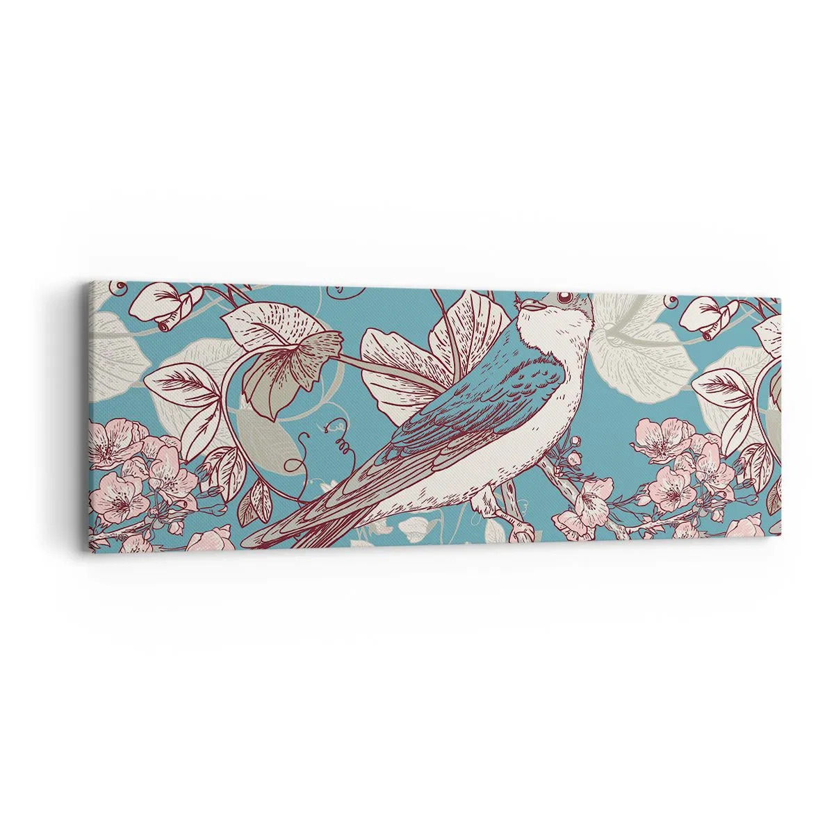 Tablou pe pânză - Ciripit în florile albe - 90x30 cm