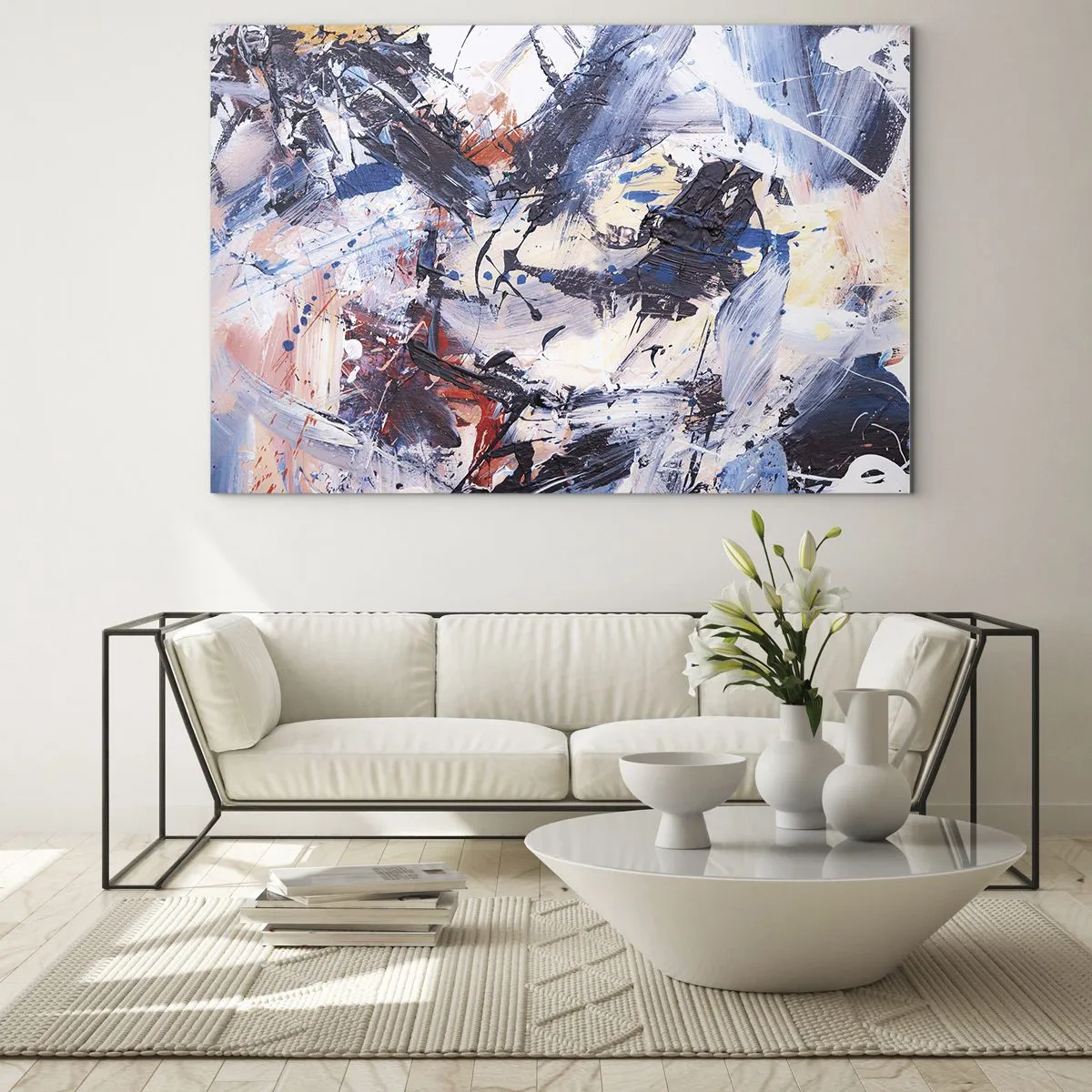 Tablou pe sticlă - Pictură abstractă în culori intense - 70x50cm - Dansul nebun al abstracției - Decorațiune modernă pentru perete pentru living și dormitor ARTTOR