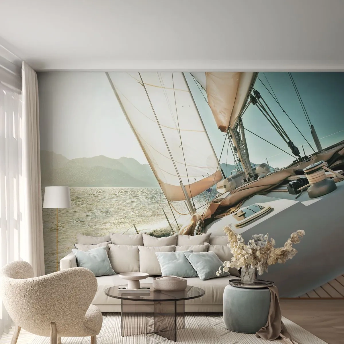 Tapet Premium Sand - Pânzele umflate de vânt - Iaht, navigație, Mare - 100x70 cm