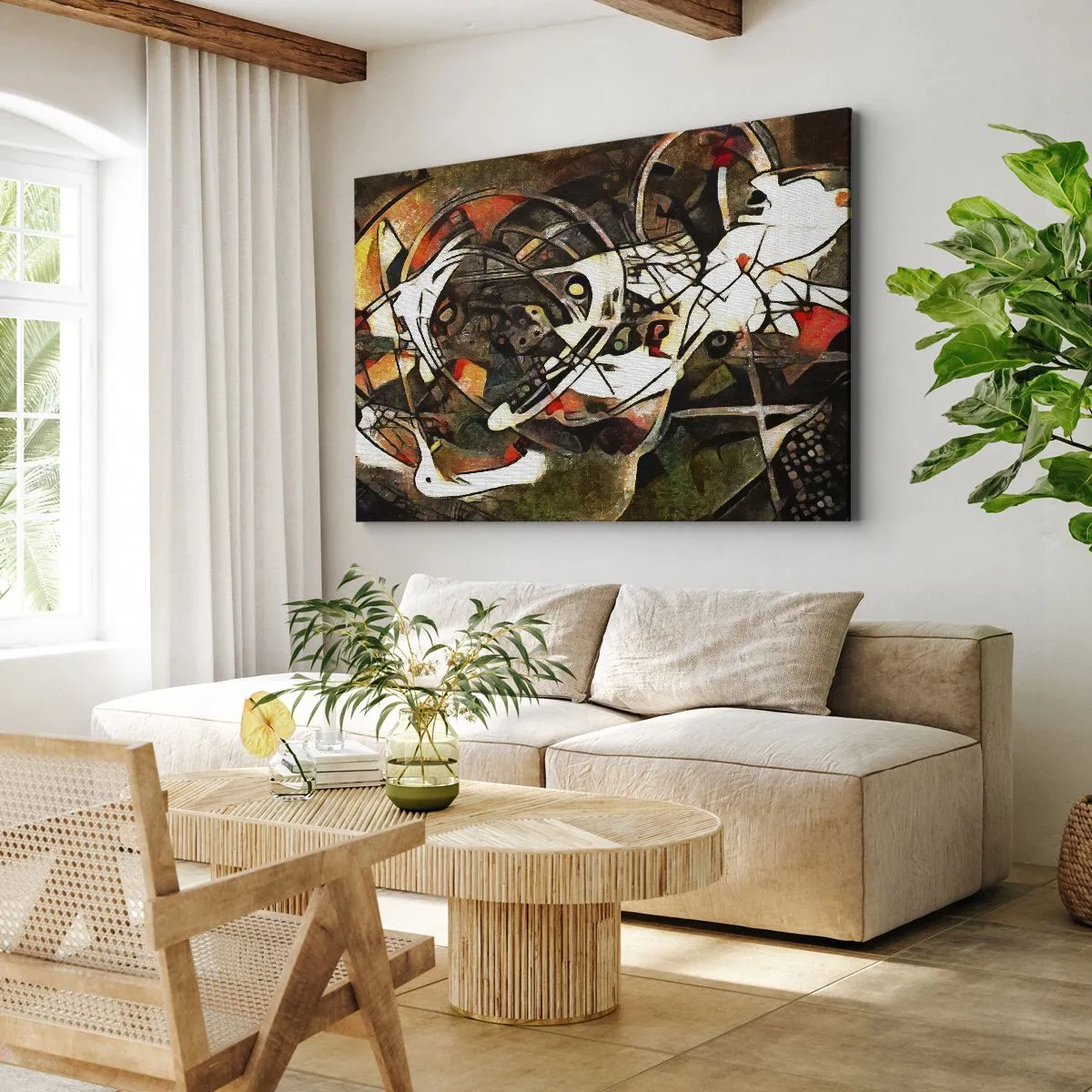Tablou pe pânză Canvas - Abstracție expresivă în tonuri întunecate cu linii dinamice. - 70x50cm - Auziți mișcarea? - Decorațiune modernă pentru perete pentru living și dormitor ARTTOR