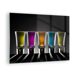 Tablou pe sticlă - Ochelari colorați pe fundal negru, în stil minimalist - 70x50cm - Culori de bucurie - Decorațiune modernă pentru perete pentru living și dormitor ARTTOR