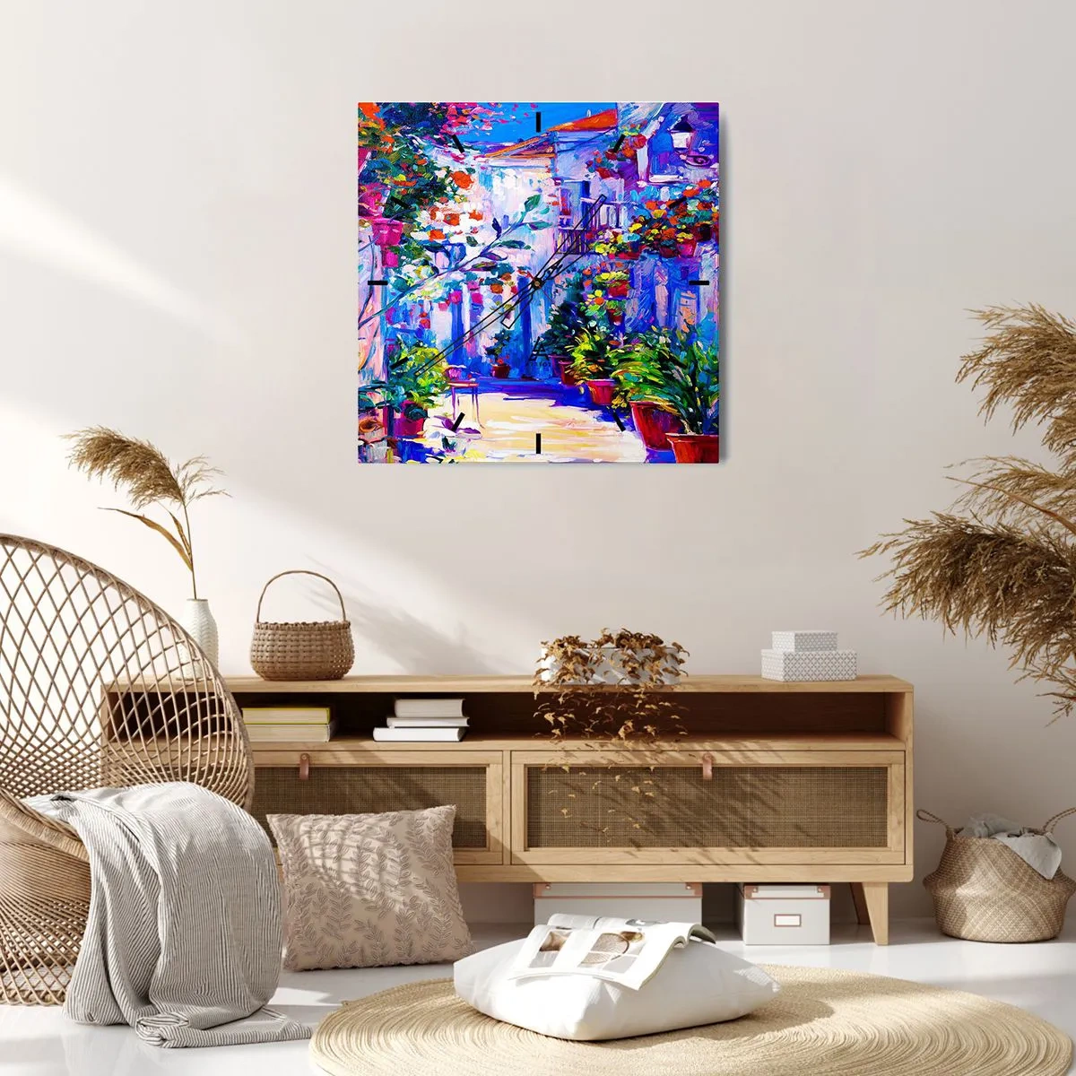 Ceas de perete - Ceas pe sticlă - Impresie - străduță italiană - 30x30 cm