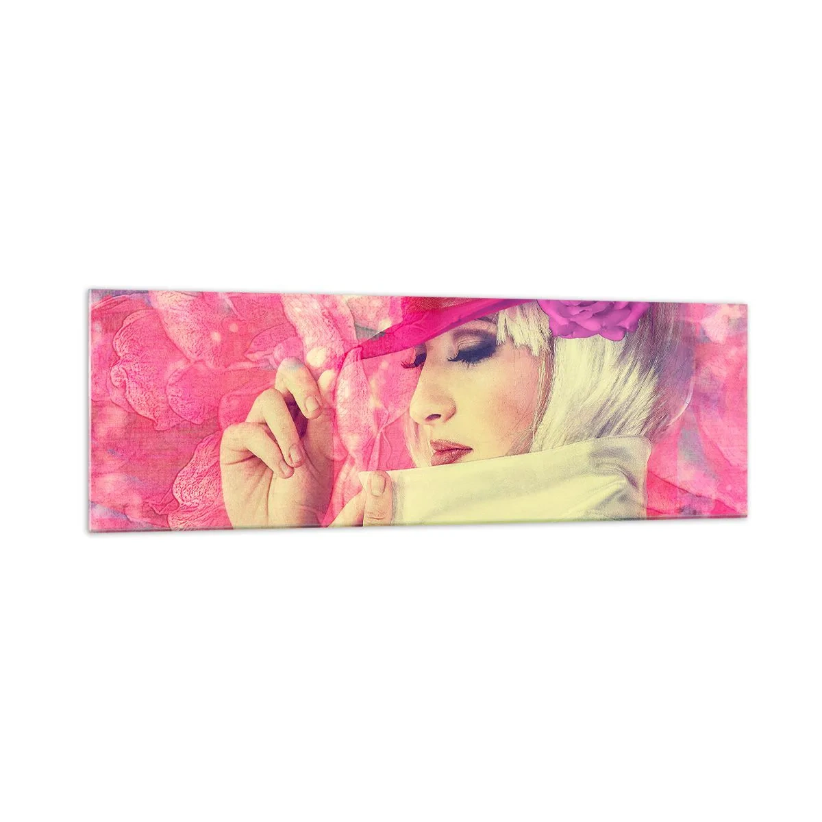Tablou pe sticlă - Portret retro în roz - 160x50 cm