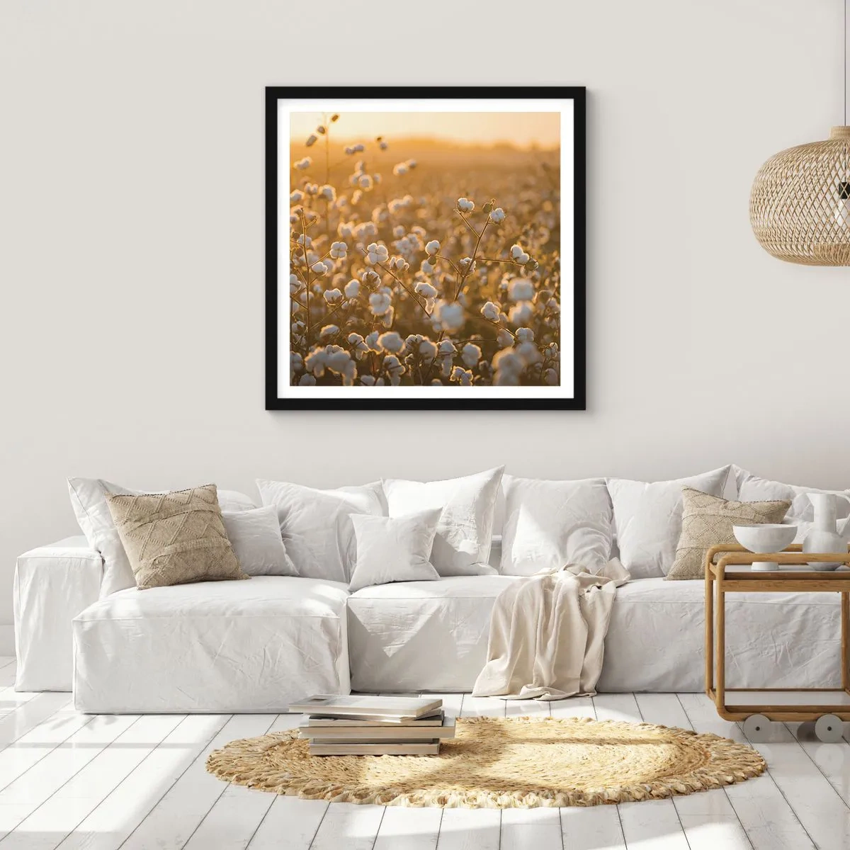 Poster în ramă neagră - Câmp pufos - 40x40 cm