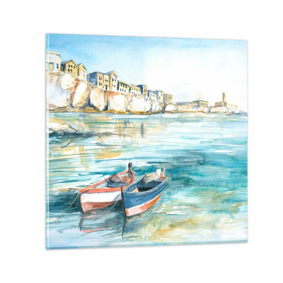 Tablou pe sticlă - Peisaj în azur - 30x30 cm