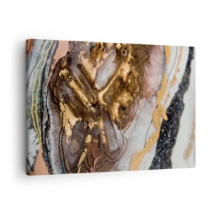 Tablou pe pânză Canvas - Compoziție abstractă cu elemente de aur și cristale - 70x50cm - Elementul pământ - Decorațiune modernă pentru perete pentru living și dormitor ARTTOR